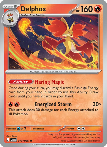 Losse Pokémonkaart 013/086 - Delphox - Chaos Rising - [Rare]