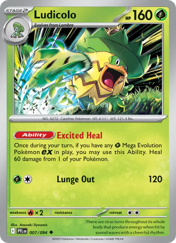 Losse Pokémonkaart 007/094 - Ludicolo - Phantasmal Flames - [Uncommon]
