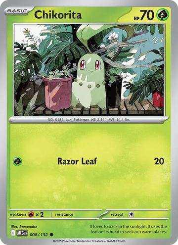 Losse Pokémonkaart 008/132 - Chikorita - Mega Evolution - [Common]