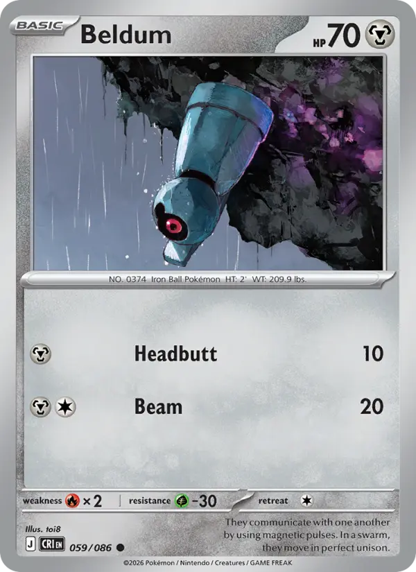 Losse Pokémonkaart 059/086 - Beldum - Chaos Rising - [Common] - Reverse Holo