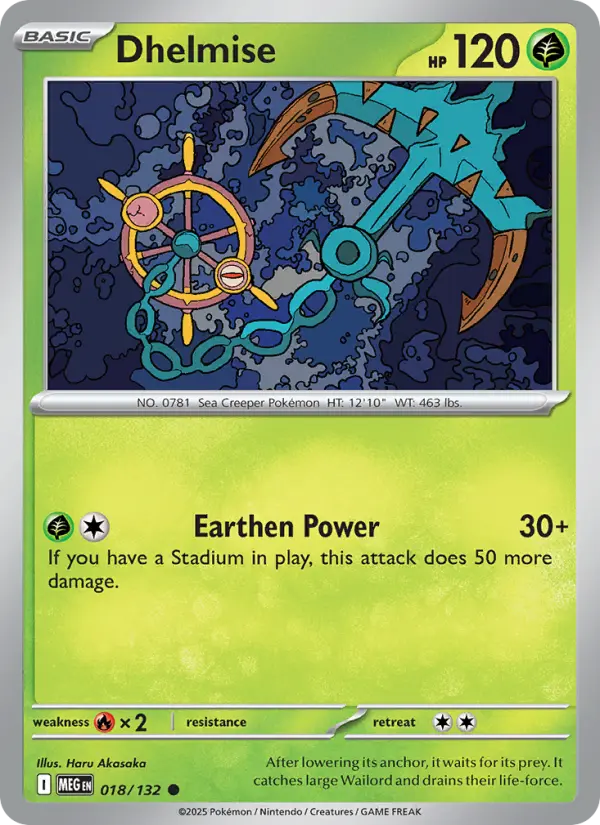 Losse Pokémonkaart 018/132 - Dhelmise - Mega Evolution - [Common]
