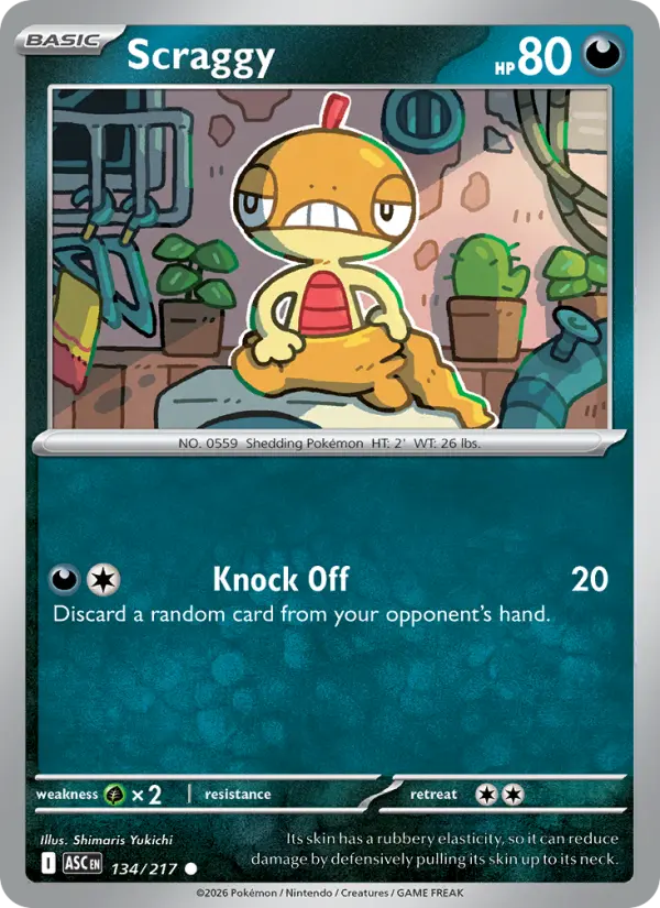 Losse Pokémonkaart 134/217 - Scraggy - Ascended Heroes - [Common] - Energy Reverse Holo