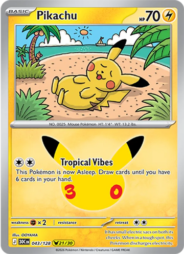 Losse Pokémonkaart 043/128 - Pikachu - 30th Celebration - [Pikachu Rare]