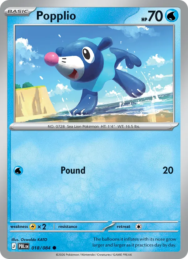 Losse Pokémonkaart 018/084 - Popplio - Pitch Black - [Common] - Reverse Holo