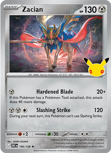 Losse Pokémonkaart 106/128 - Zacian - 30th Celebration - [Rare]