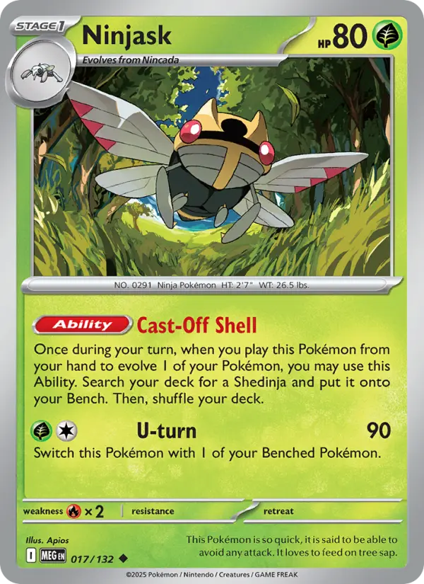 Losse Pokémonkaart 017/132 - Ninjask - Mega Evolution - [Uncommon]