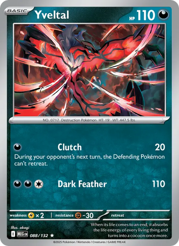 Losse Pokémonkaart 088/132 - Yveltal - Mega Evolution - [Rare]