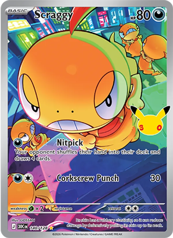 Losse Pokémonkaart 140/128 - Scraggy - 30th Celebration - [Illustration rare]