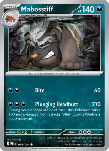 Losse Pokémonkaart 058/084 - Mabosstiff - Pitch Black - [Common]