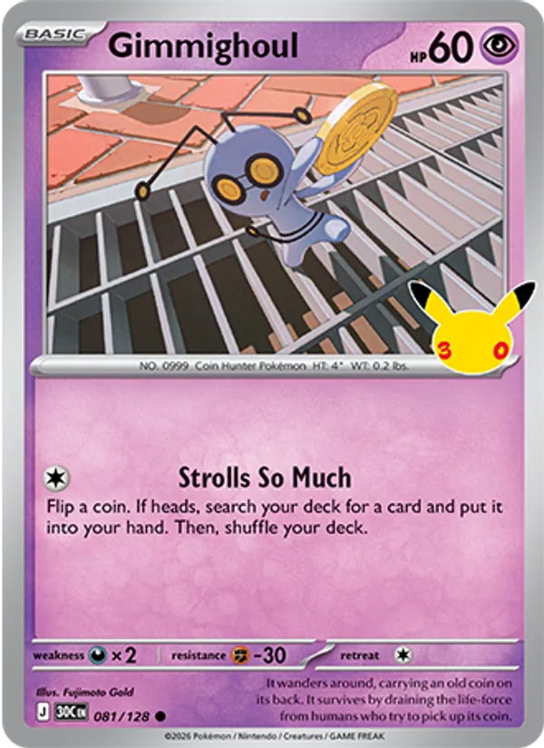 Losse Pokémonkaart 081/128 - Gimmighoul - 30th Celebration - [Common]