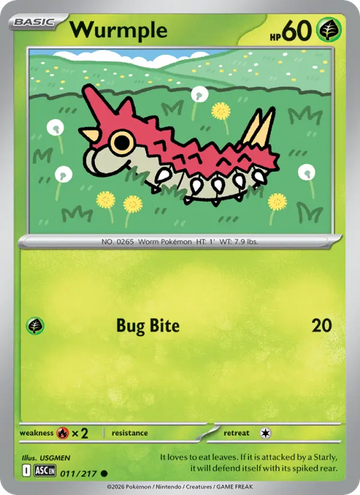 Losse Pokémonkaart 011/217 - Wurmple - Ascended Heroes - [Common]
