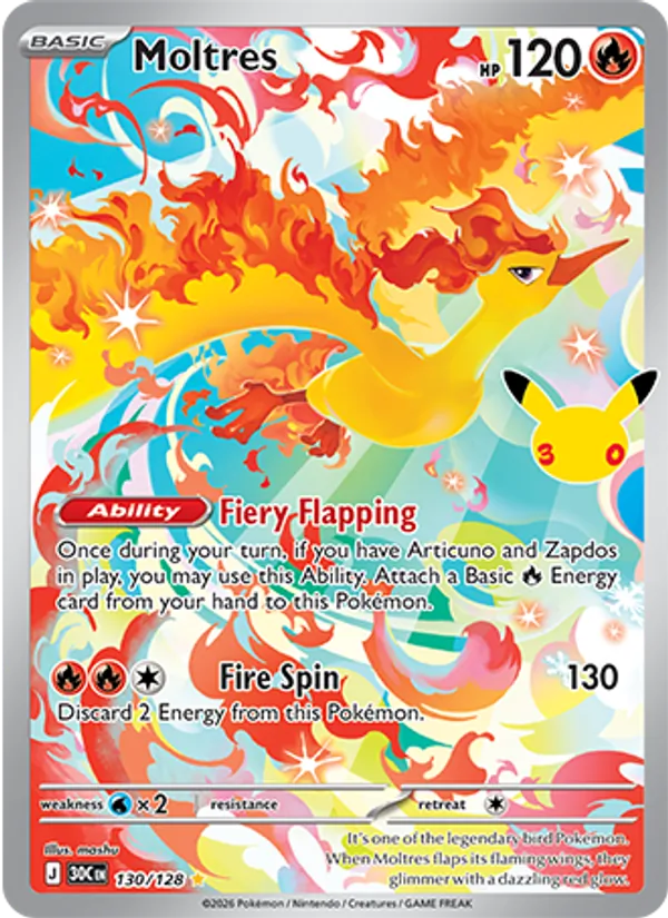 Losse Pokémonkaart 130/128 - Moltres - 30th Celebration - [Illustration rare]