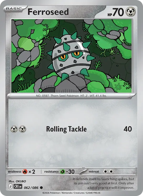 Losse Pokémonkaart 062/086 - Ferroseed - Chaos Rising - [Common] - Reverse Holo