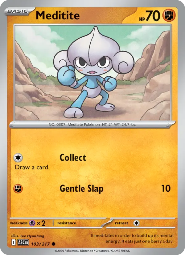 Losse Pokémonkaart 103/217 - Meditite - Ascended Heroes - [Common] - Energy Reverse Holo
