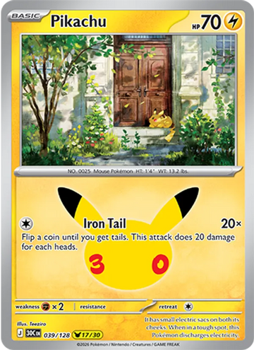 Losse Pokémonkaart 039/128 - Pikachu - 30th Celebration - [Pikachu Rare]