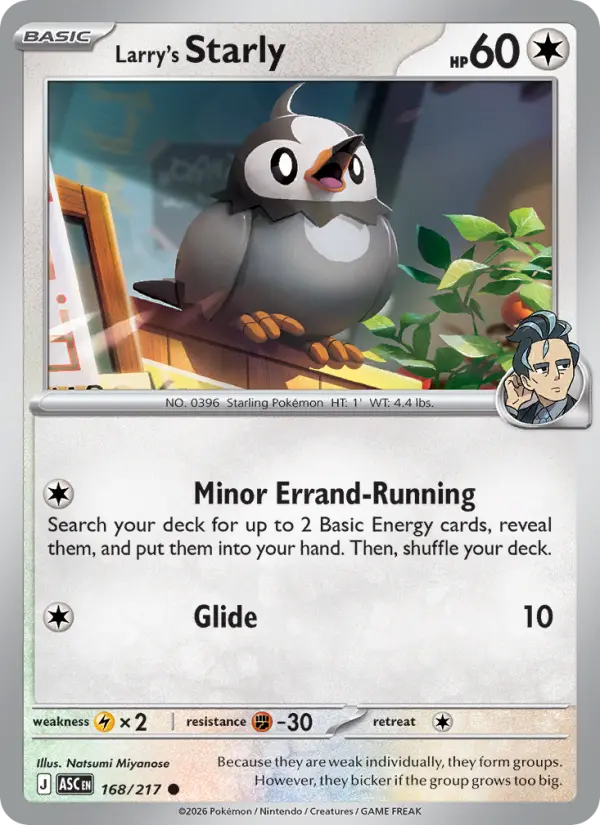 Losse Pokémonkaart 168/217 - Larry's Starly - Ascended Heroes - [Common] - Pokeball Reverse Holo