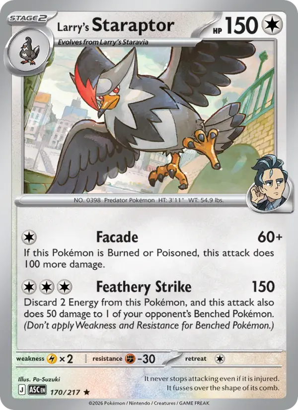 Losse Pokémonkaart 170/217 - Larry's Staraptor - Ascended Heroes - [Rare] - Pokeball Reverse Holo