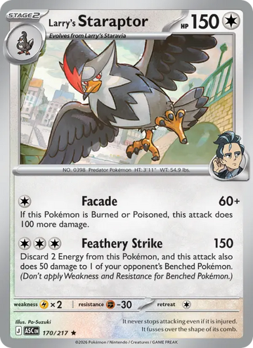 Losse Pokémonkaart 170/217 - Larry's Staraptor - Ascended Heroes - [Rare] - Pokeball Reverse Holo