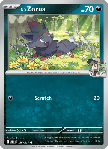 Losse Pokémonkaart 136/217 - N's Zorua - Ascended Heroes - [Common]