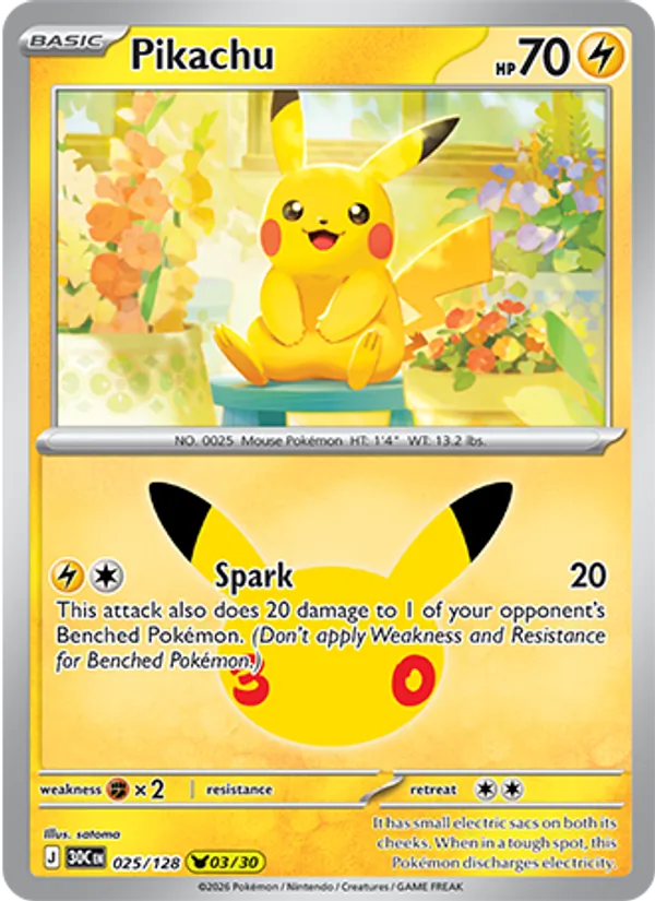Losse Pokémonkaart 025/128 - Pikachu - 30th Celebration - [Pikachu Rare]