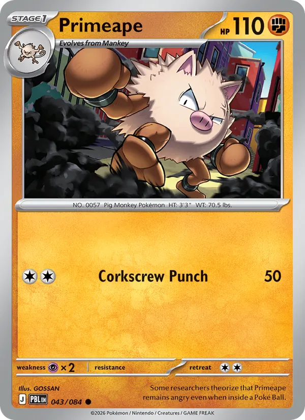 Losse Pokémonkaart 043/084 - Primeape - Pitch Black - [Common] - Reverse Holo