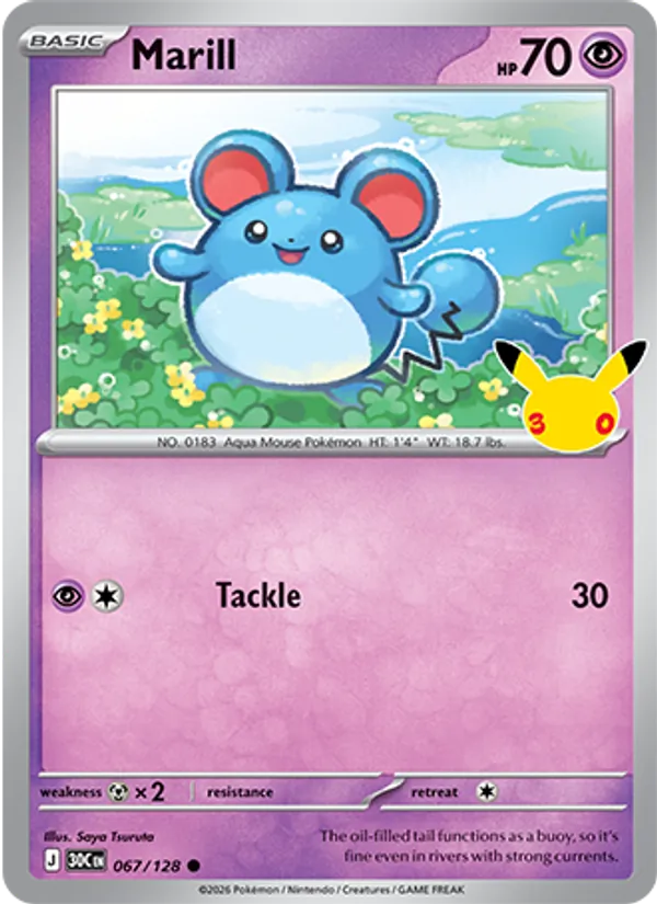Losse Pokémonkaart 067/128 - Marill - 30th Celebration - [Common]