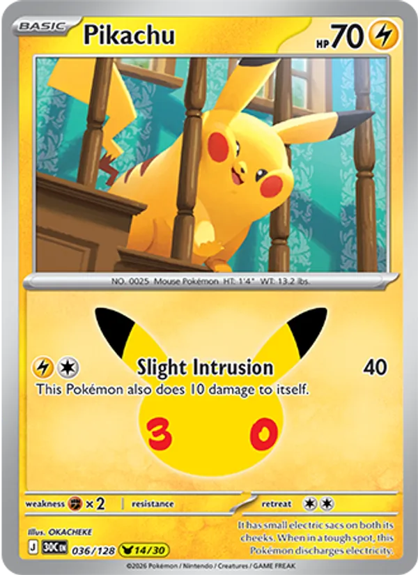 Losse Pokémonkaart 036/128 - Pikachu - 30th Celebration - [Pikachu Rare]