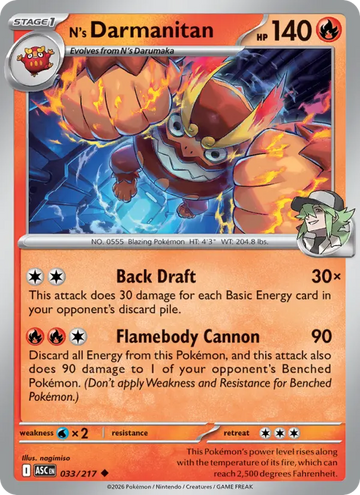 Losse Pokémonkaart 033/217 - N's Darmanitan - Ascended Heroes - [Uncommon] - Pokeball Reverse Holo