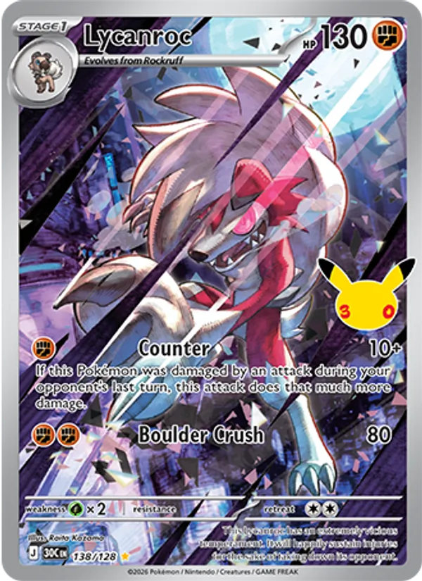 Losse Pokémonkaart 138/128 - Lycanroc - 30th Celebration - [Illustration rare]