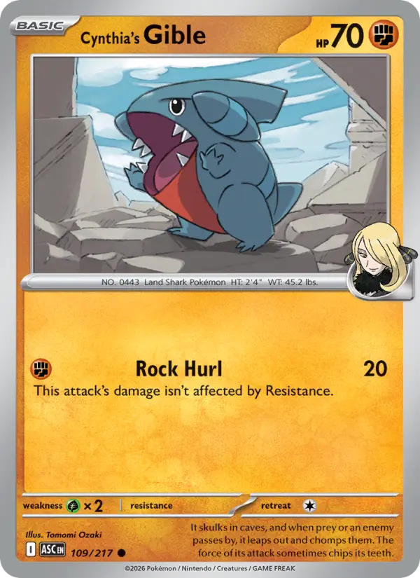 Losse Pokémonkaart 109/217 - Cynthia's Gible - Ascended Heroes - [Common] - Pokeball Reverse Holo