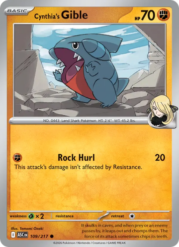 Losse Pokémonkaart 109/217 - Cynthia's Gible - Ascended Heroes - [Common] - Pokeball Reverse Holo