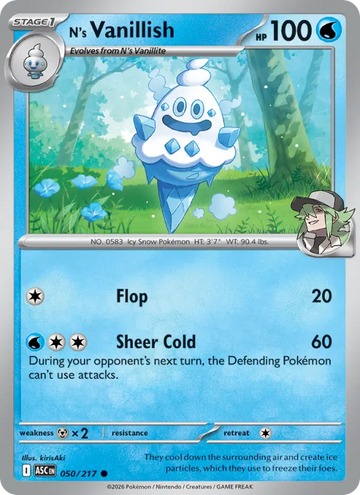 Losse Pokémonkaart 050/217 - N's Vanillish - Ascended Heroes - [Common] - Pokeball Reverse Holo