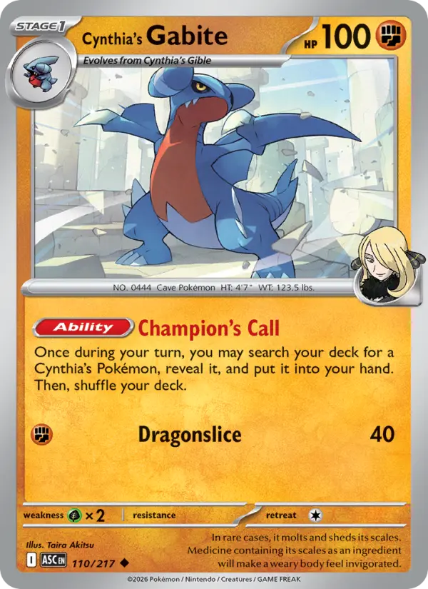 Losse Pokémonkaart 110/217 - Cynthia's Gabite - Ascended Heroes - [Uncommon]