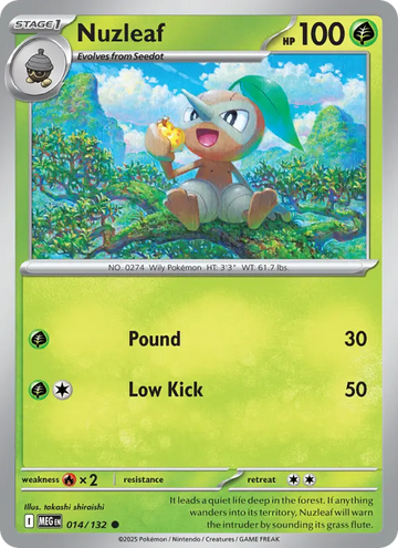 Losse Pokémonkaart 014/132 - Nuzleaf - Mega Evolution - [Common]