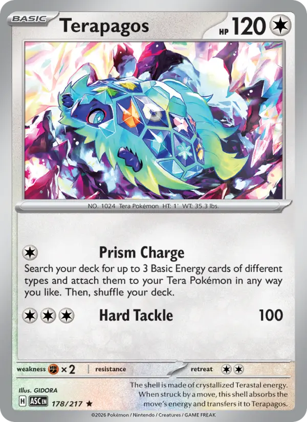 Losse Pokémonkaart 178/217 - Terapagos - Ascended Heroes - [Rare] - Energy Reverse Holo