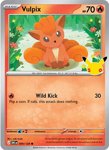 Losse Pokémonkaart 009/128 - Vulpix - 30th Celebration - [Common]
