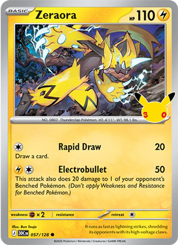 Losse Pokémonkaart 057/128 - Zeraora - 30th Celebration - [Common]