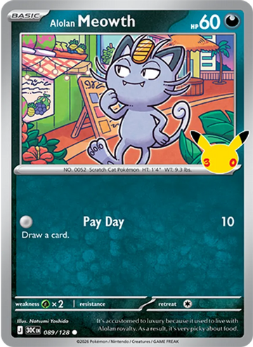 Losse Pokémonkaart 089/128 - Alolan Meowth - 30th Celebration - [Common]