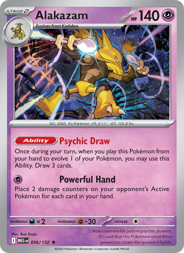 Losse Pokémonkaart 056/132 - Alakazam - Mega Evolution - [Rare]