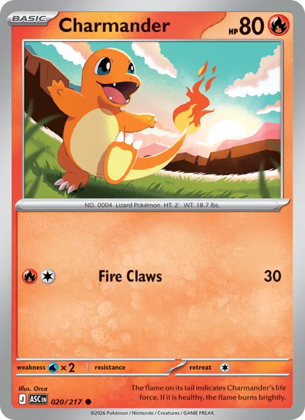 Losse Pokémonkaart 020/217 - Charmander - Ascended Heroes - [Common] - Friendball Reverse Holo