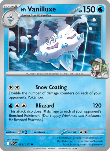 Losse Pokémonkaart 051/217 - N's Vanilluxe - Ascended Heroes - [Uncommon] - Pokeball Reverse Holo