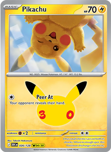 Losse Pokémonkaart 026/128 - Pikachu - 30th Celebration - [Pikachu Rare]