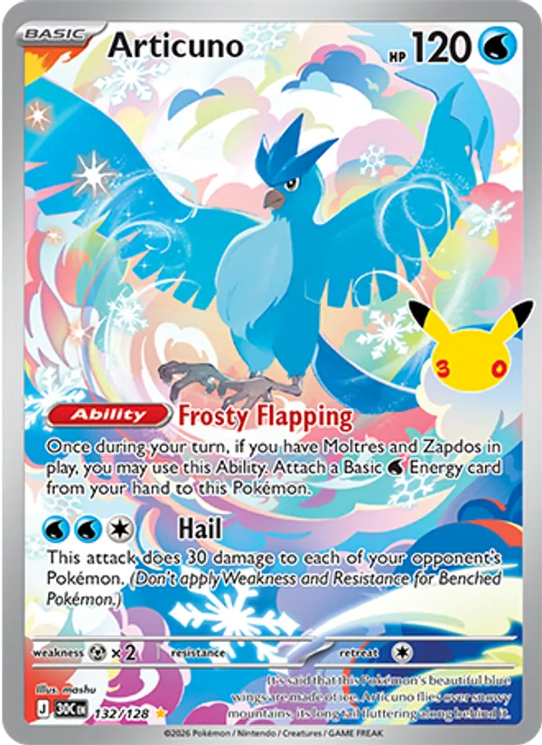 Losse Pokémonkaart 132/128 - Articuno - 30th Celebration - [Illustration rare]