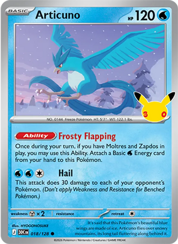 Losse Pokémonkaart 018/128 - Articuno - 30th Celebration - [Common]