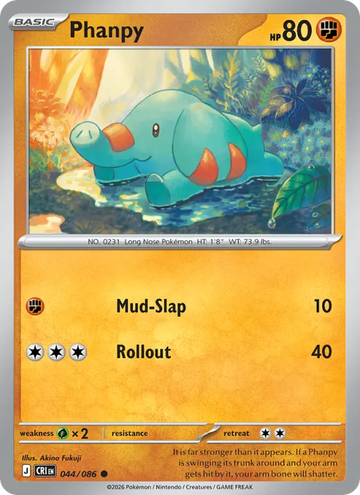 Losse Pokémonkaart 044/086 - Phanpy - Chaos Rising - [Common] - Reverse Holo