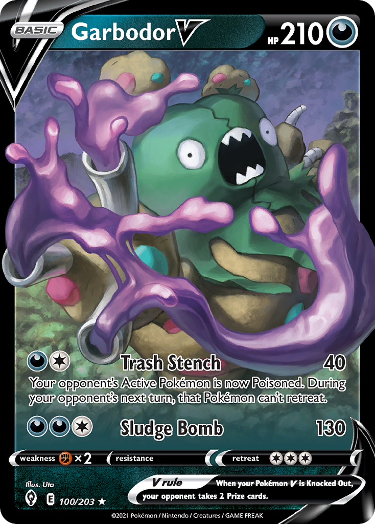 Pokémonkaart 100/203 - Garbodor V - Evolving Skies - [Rare Holo V]