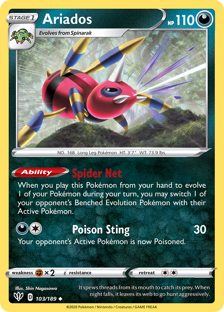 Pokémonkaart 103/189 - Ariados - Darkness Ablaze - [Uncommon]