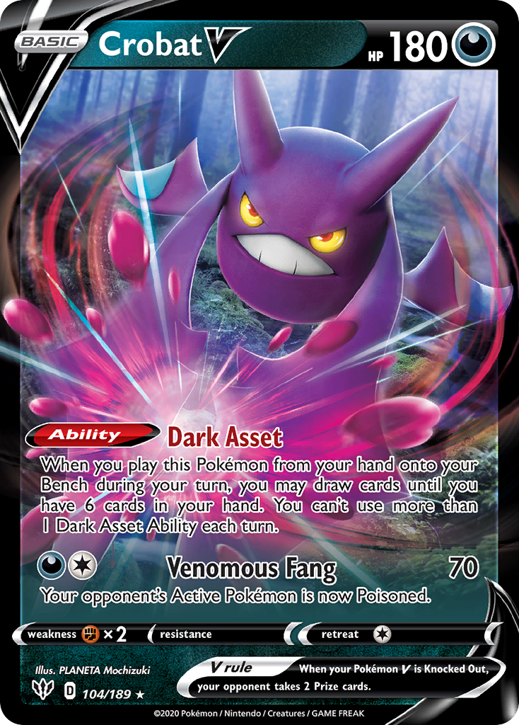 Pokémonkaart 104/189 - Crobat V - Darkness Ablaze - [Rare Holo V]