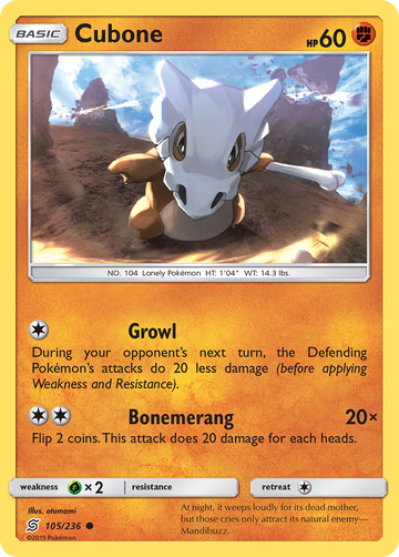 105/236 - Cubone - Reverse Holo - [Common]