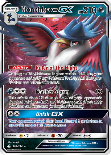 Pokémonkaart 109/214 - Honchkrow-GX - Unbroken Bonds - [Rare Holo GX]